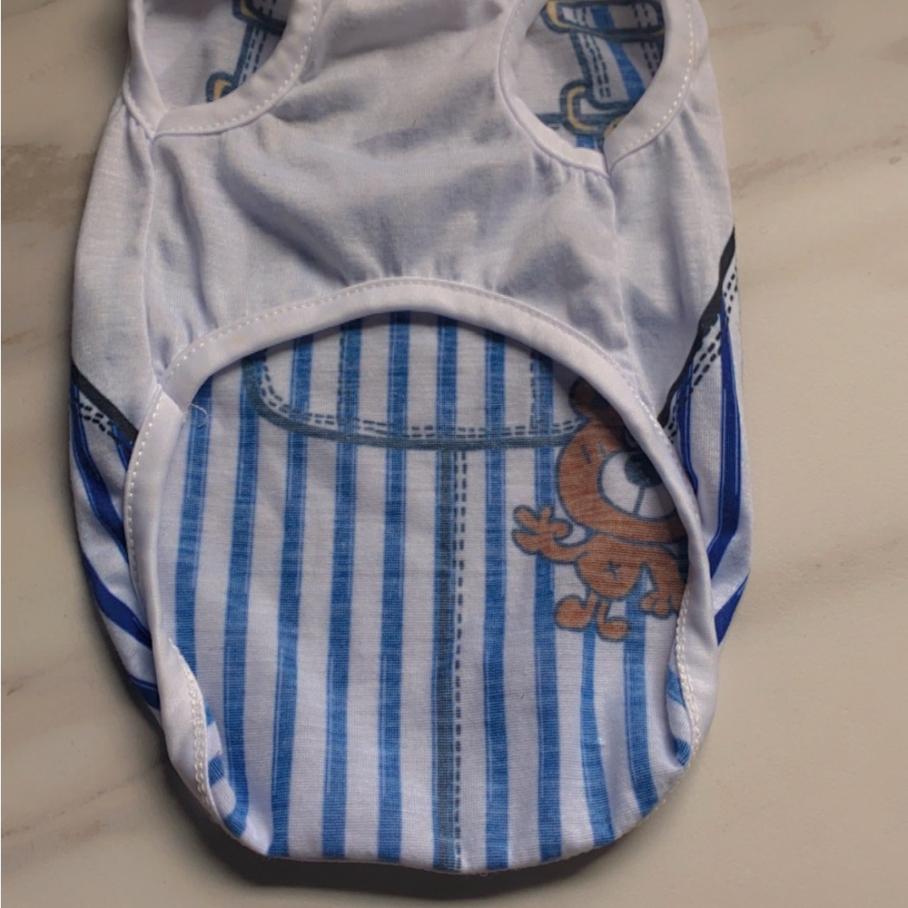 Dog Striped Blue and White Dog Shirt with Bear Design - Picture 2 of 2